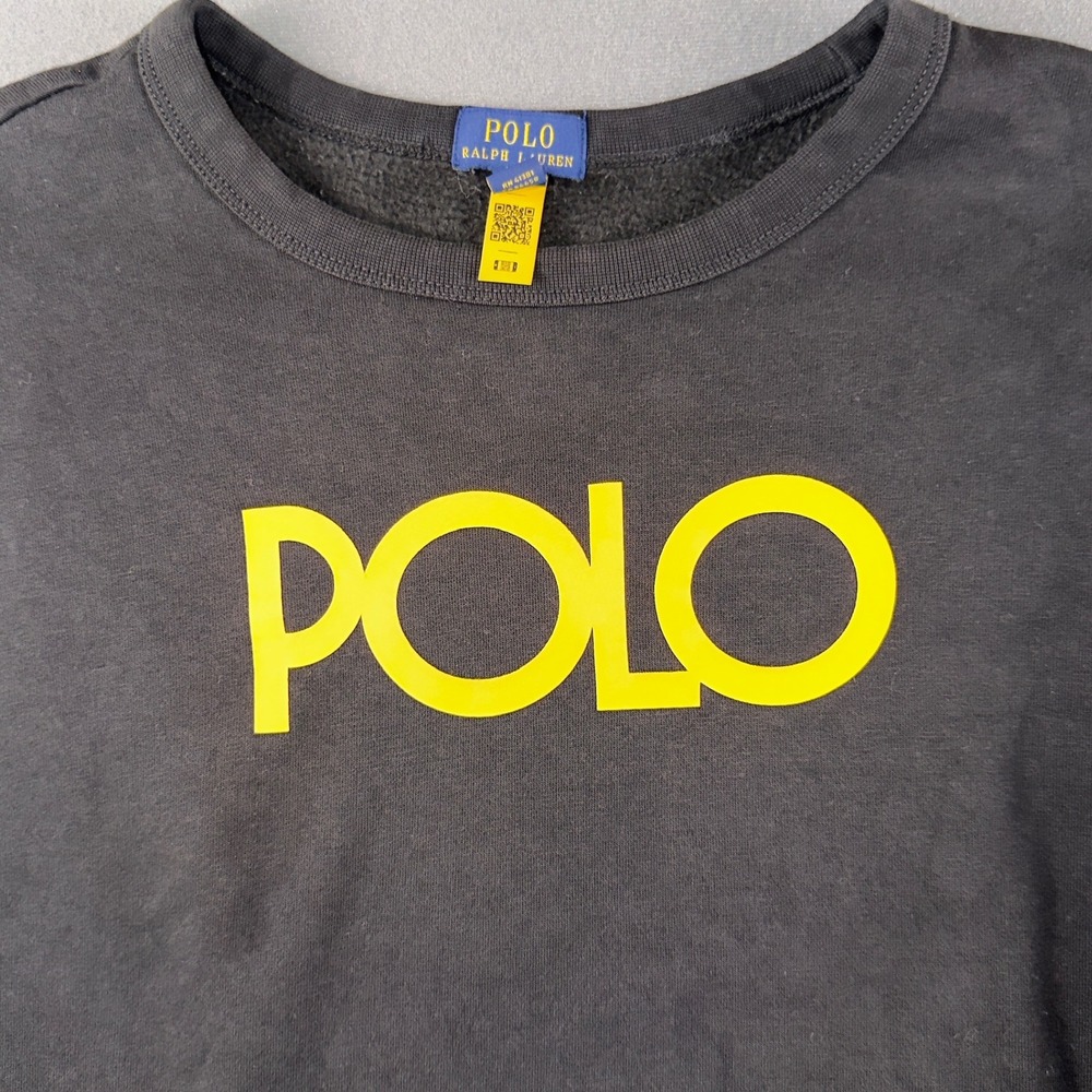 Polo Ralph Lauren Kids XL 18-20 Black Yellow Logo Fleece Crewneck Sweatshirt - Picture 2 of 8